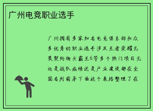 广州电竞职业选手